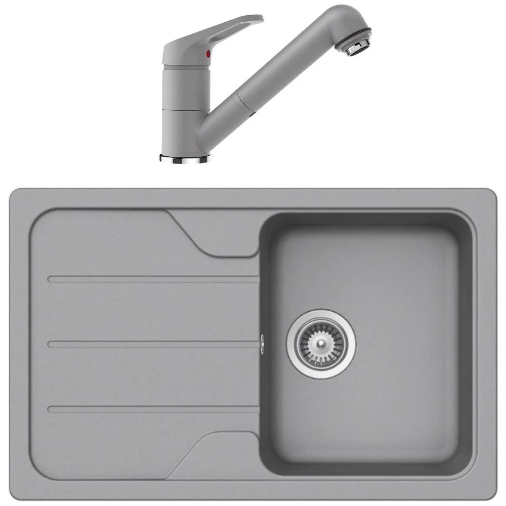 Schock Formhaus D-100S Set chiuveta bucatarie granit Cristalite 78x50 cm si baterie cu dus extractibil Cosmo Croma, gri de...