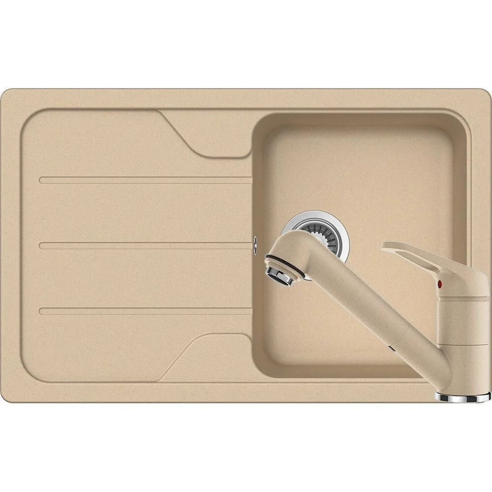 Schock Formhaus D-100S Set chiuveta bucatarie granit Cristalite 78x50 cm si baterie cu dus extractibil Cosmo Moonstone, crem