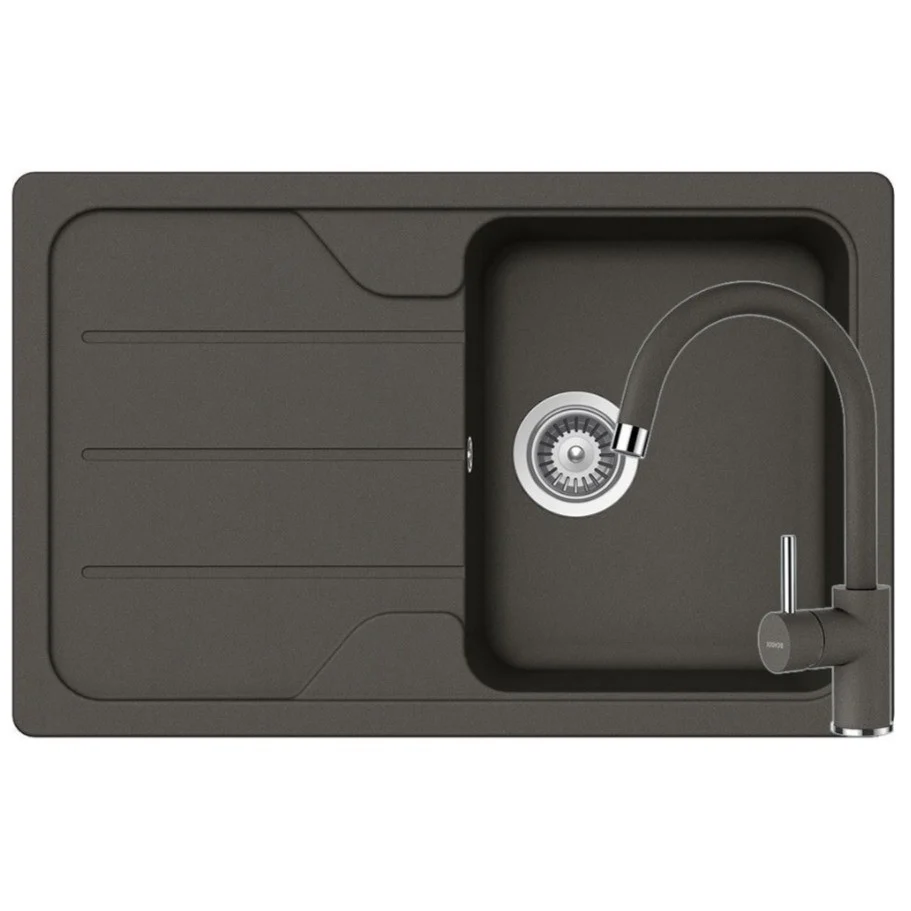 Schock Formhaus D-100S Set chiuveta bucatarie granit Cristalite 78x50 cm si baterie monocomanda Plutos Asphalt, gri inchis