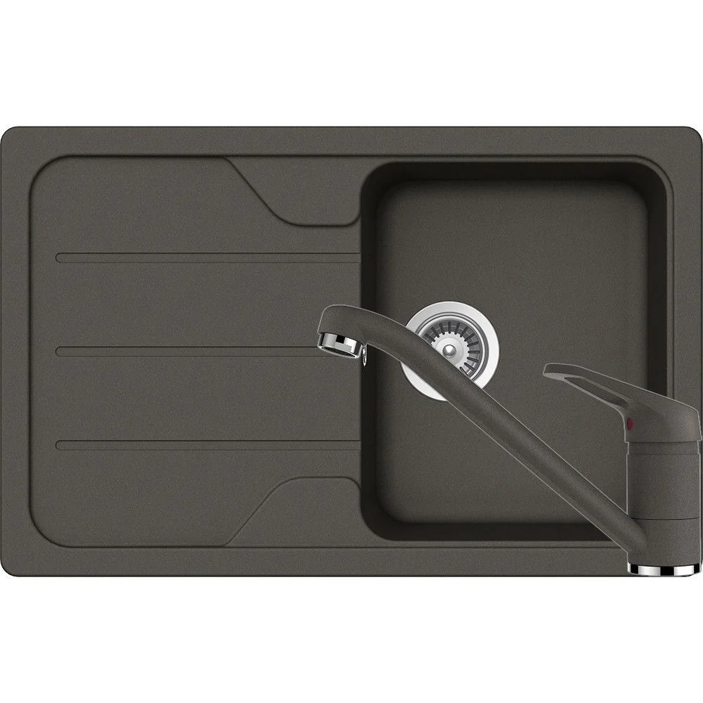 Schock Formhaus D-100S Set chiuveta bucatarie granit Cristalite 78x50 cm si baterie monocomanda Cosmo Asphalt, gri inchis