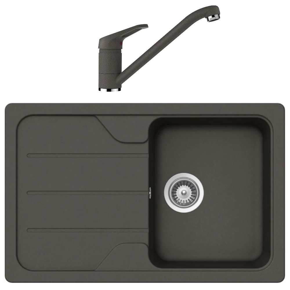 Schock Formhaus D-100S Set chiuveta bucatarie granit Cristalite 78x50 cm si baterie monocomanda Cosmo Asphalt, gri inchis