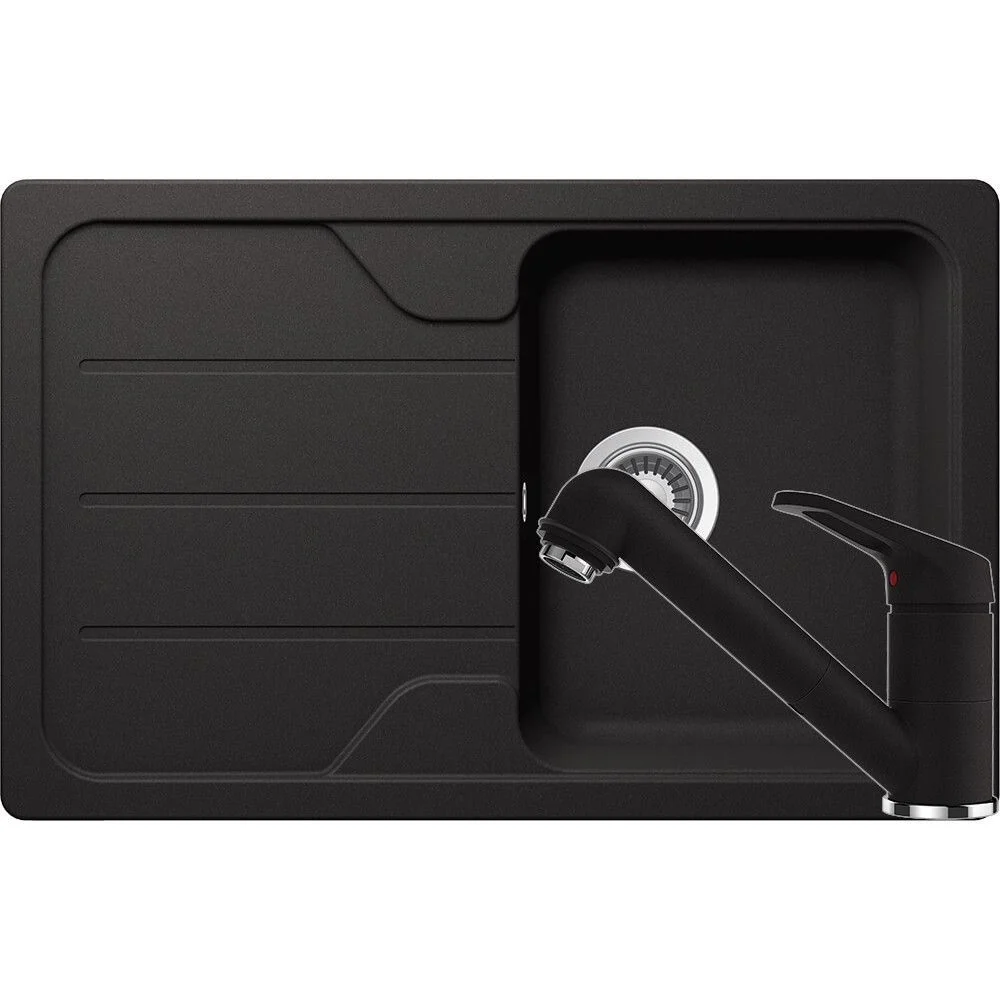 Schock Formhaus D-100S Set chiuveta bucatarie granit Cristalite 78x50 cm si baterie cu dus extractibil Cosmo Nero, negru