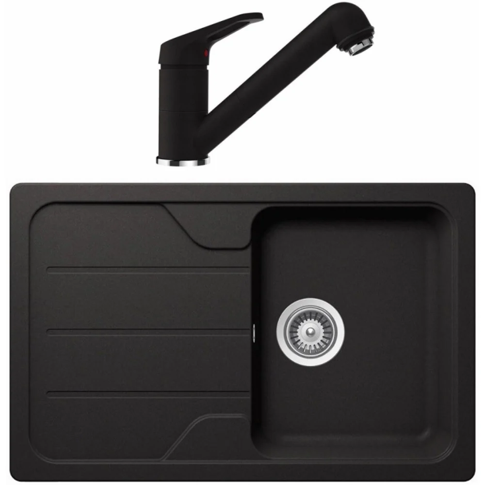 Schock Formhaus D-100S Set chiuveta bucatarie granit Cristalite 78x50 cm si baterie cu dus extractibil Cosmo Nero, negru