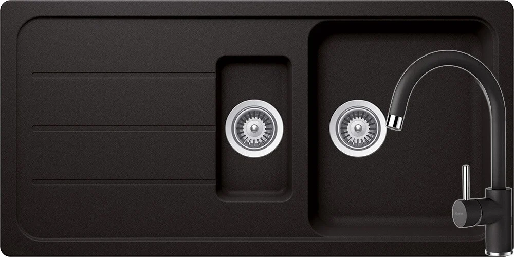 Schock Formhaus D-150L Set chiuveta bucatarie granit Cristalite 116x50 cm si baterie monocomanda Plutos Nero, negru
