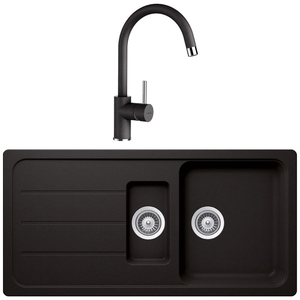 Schock Formhaus D-150L Set chiuveta bucatarie granit Cristalite 116x50 cm si baterie monocomanda Plutos Nero, negru