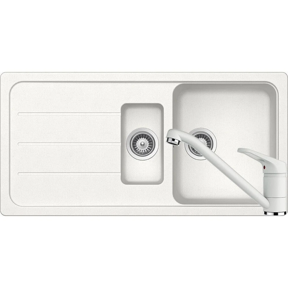 Schock Formhaus D-150L Set chiuveta bucatarie granit Cristalite 100x50 cm si baterie monocomanda Cosmo Alpina, alb
