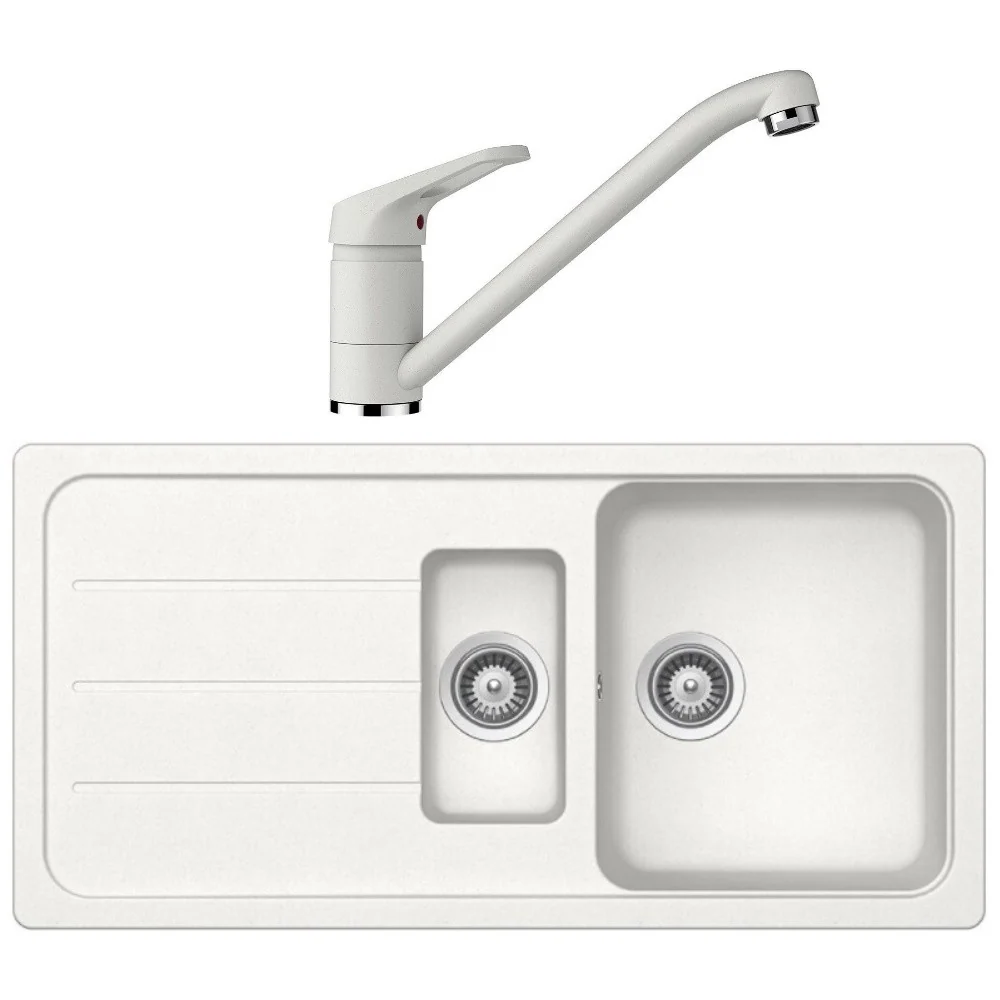 Schock Formhaus D-150L Set chiuveta bucatarie granit Cristalite 100x50 cm si baterie monocomanda Cosmo Alpina, alb