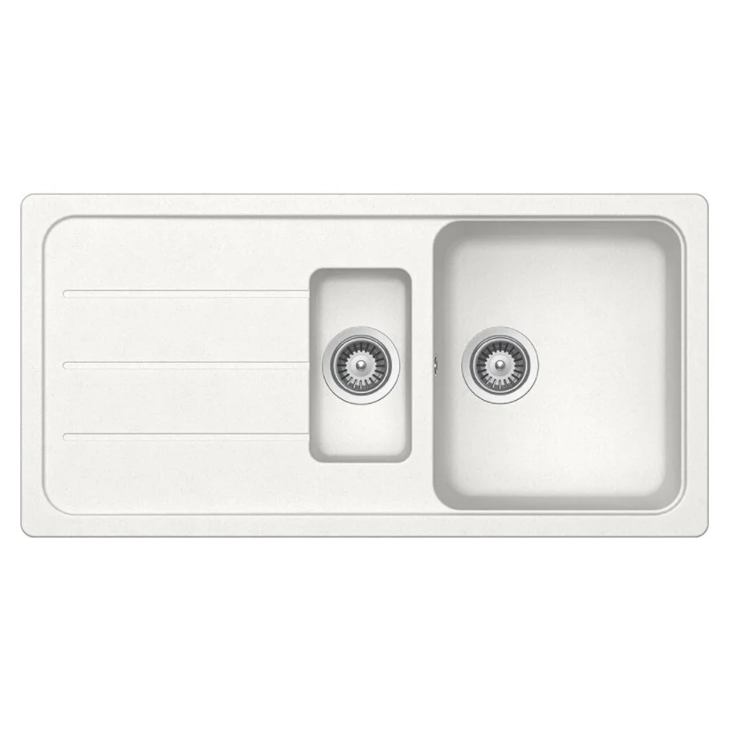 Schock Formhaus D-150L Set chiuveta bucatarie granit Cristalite 100x50 cm si baterie monocomanda Cosmo Alpina, alb