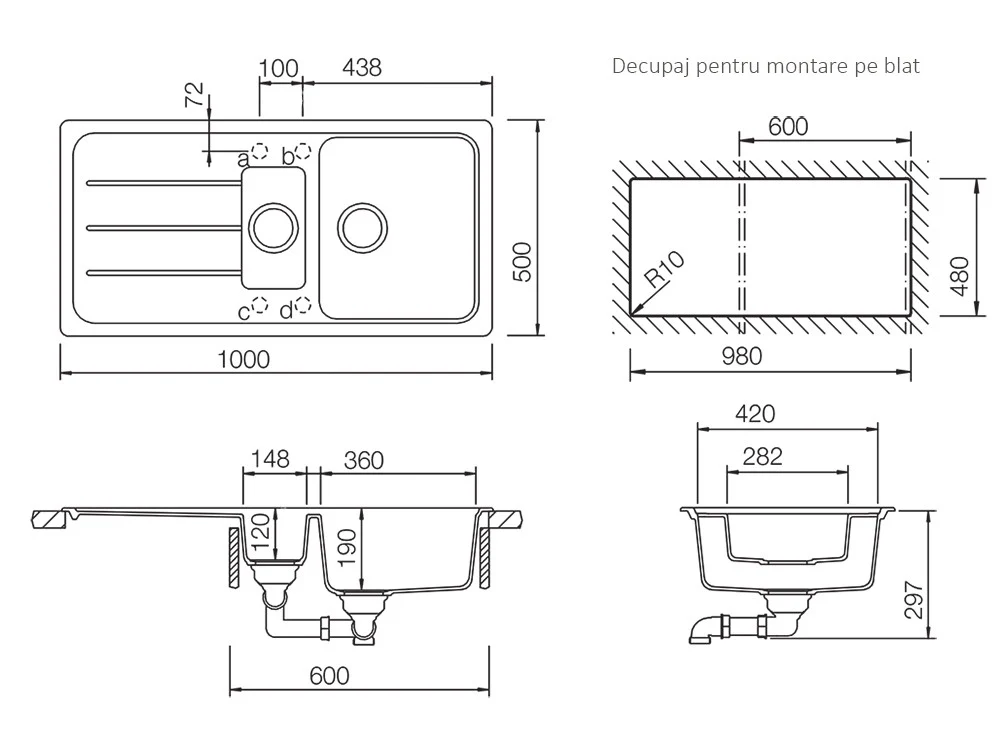 Schock Formhaus D-150L Set chiuveta bucatarie granit Cristalite 116x50 cm si baterie cu dus extractibil Cosmo Croma, gri d...