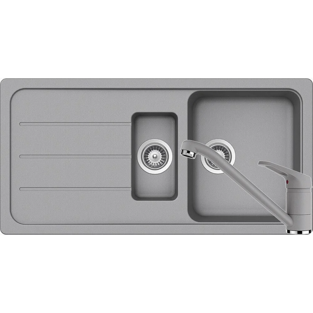 Schock Formhaus D-150L Set chiuveta bucatarie granit Cristalite 100x50 cm si baterie monocomanda Cosmo Croma, gri deschis