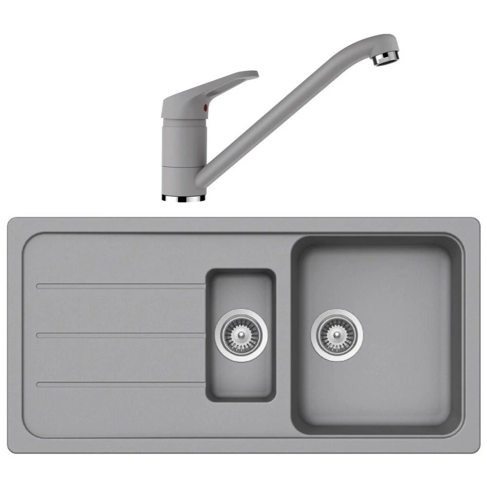 Schock Formhaus D-150L Set chiuveta bucatarie granit Cristalite 100x50 cm si baterie monocomanda Cosmo Croma, gri deschis
