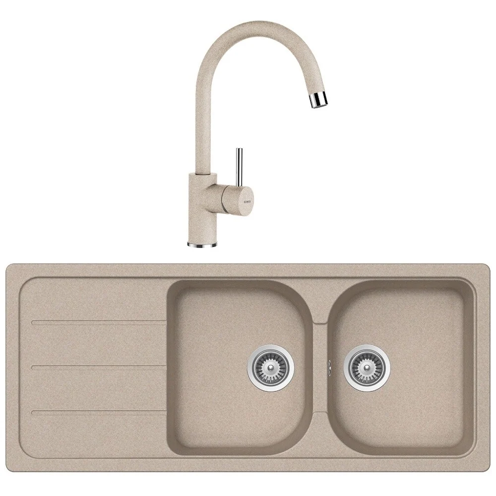 Schock Formhaus D-200 Set chiuveta bucatarie granit Cristalite 116x50 cm si baterie monocomanda Plutos Sabbia, bej