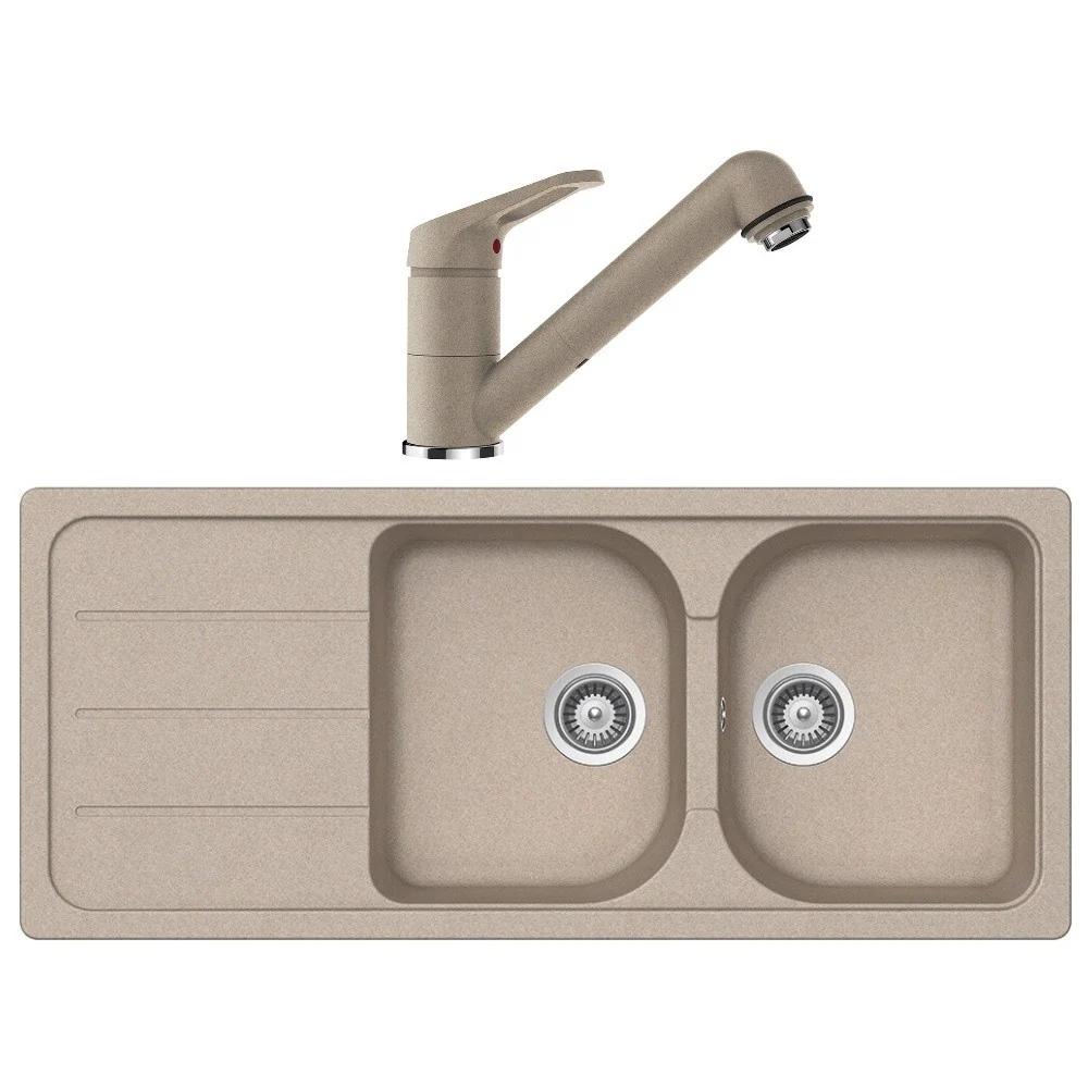 Schock Formhaus D-200 Set chiuveta bucatarie granit Cristalite 116x50 cm si baterie cu dus extractibil Cosmo Sabbia, bej