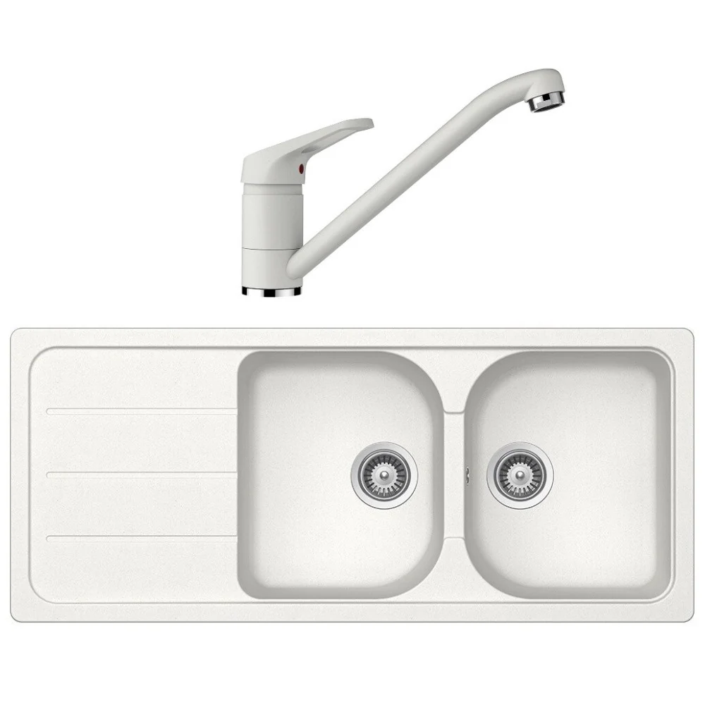 Schock Formhaus D-200 Set chiuveta bucatarie granit Cristalite 116x50 cm si baterie monocomanda Cosmo Alpina, alb