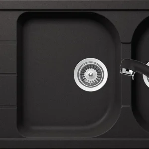 Schock Formhaus D-200 Set chiuveta bucatarie granit Cristalite 116x50 cm si baterie monocomanda Cosmo Nero, negru