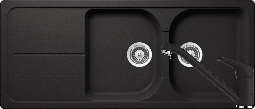 Schock Formhaus D-200 Set chiuveta bucatarie granit Cristalite 116x50 cm si baterie monocomanda Cosmo Nero, negru