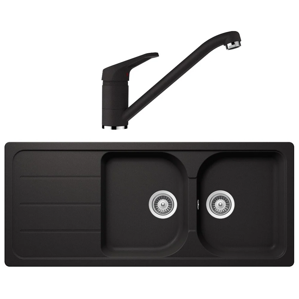 Schock Formhaus D-200 Set chiuveta bucatarie granit Cristalite 116x50 cm si baterie monocomanda Cosmo Nero, negru