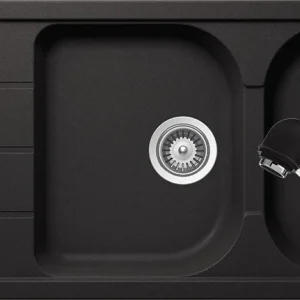 Schock Formhaus D-200 Set chiuveta bucatarie granit Cristalite 116x50 cm si baterie cu dus extractibil Cosmo Nero, negru