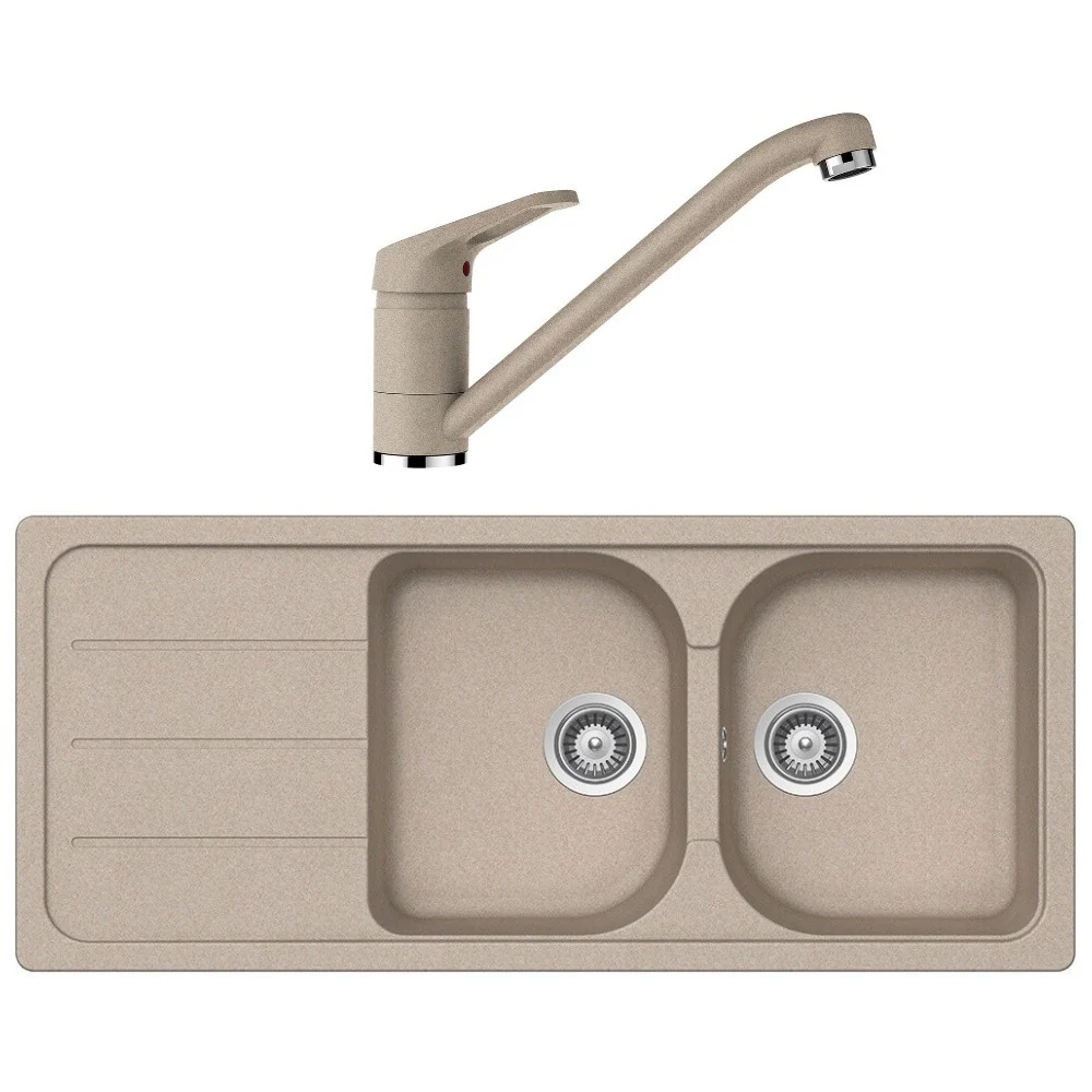 Schock Formhaus D-200 Set chiuveta bucatarie granit Cristalite 116x50 cm si baterie monocomanda Cosmo Sabbia, bej