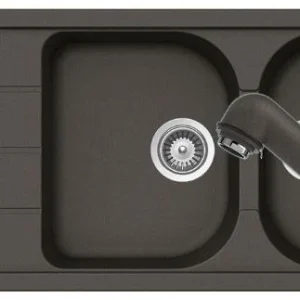 Schock Formhaus D-200Set chiuveta bucatarie granit Cristalite 116x50 cm si baterie cu dus extractibil Cosmo Asphalt, gri i...