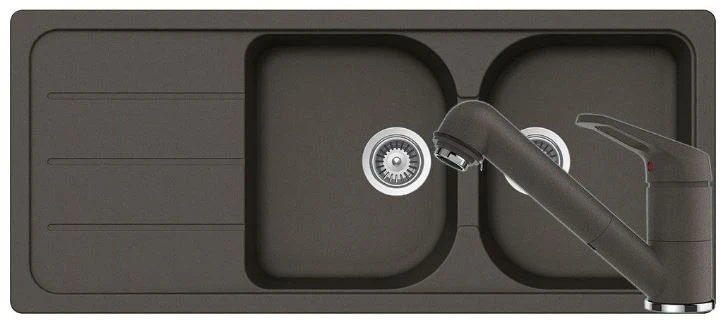 Schock Formhaus D-200Set chiuveta bucatarie granit Cristalite 116x50 cm si baterie cu dus extractibil Cosmo Asphalt, gri i...