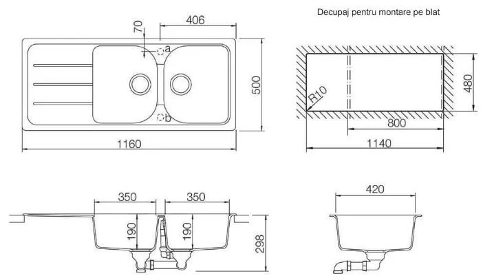 Schock Formhaus D-200Set chiuveta bucatarie granit Cristalite 116x50 cm si baterie cu dus extractibil Cosmo Asphalt, gri i...