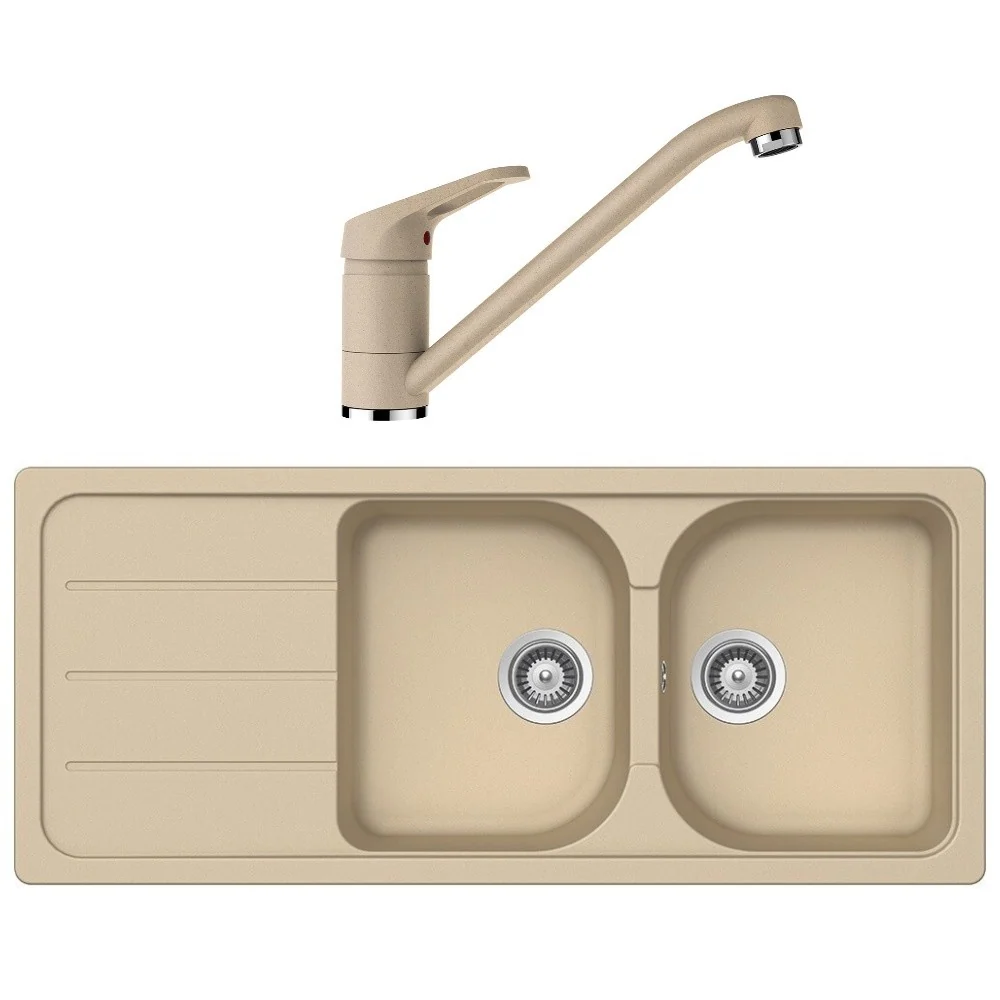 Schock Formhaus D-200Set chiuveta bucatarie granit Cristalite 116x50 cm si baterie monocomanda Cosmo Moonstone, crem
