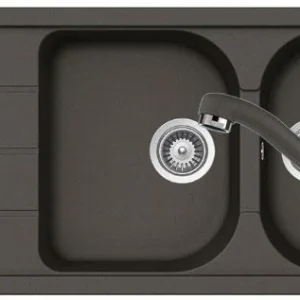 Schock Formhaus D-200Set chiuveta bucatarie granit Cristalite 116x50 cm si baterie monocomanda Cosmo Asphalt, gri inchis