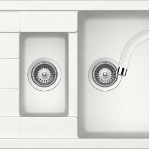 Schock Manhattan D-150S Set chiuveta bucatarie granit Cristalite 78x50 cm si baterie monocomanda Plutos Alpina, alb