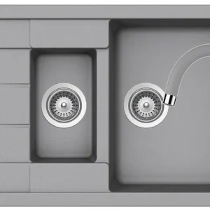 Schock Manhattan D-150S Set chiuveta bucatarie granit Cristalite 78x50 cm si baterie monocomanda Plutos Croma, gri deschis