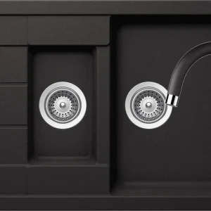 Schock Manhattan D-150S Set chiuveta bucatarie granit Cristalite 78x50 cm si baterie Plutos Nero, negru