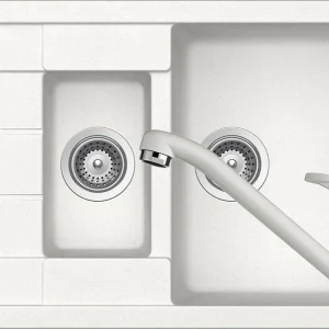 Schock Manhattan D-150S Set chiuveta bucatarie granit Cristalite 78x50 cm si baterie monocomanda Cosmo Alpina, alb