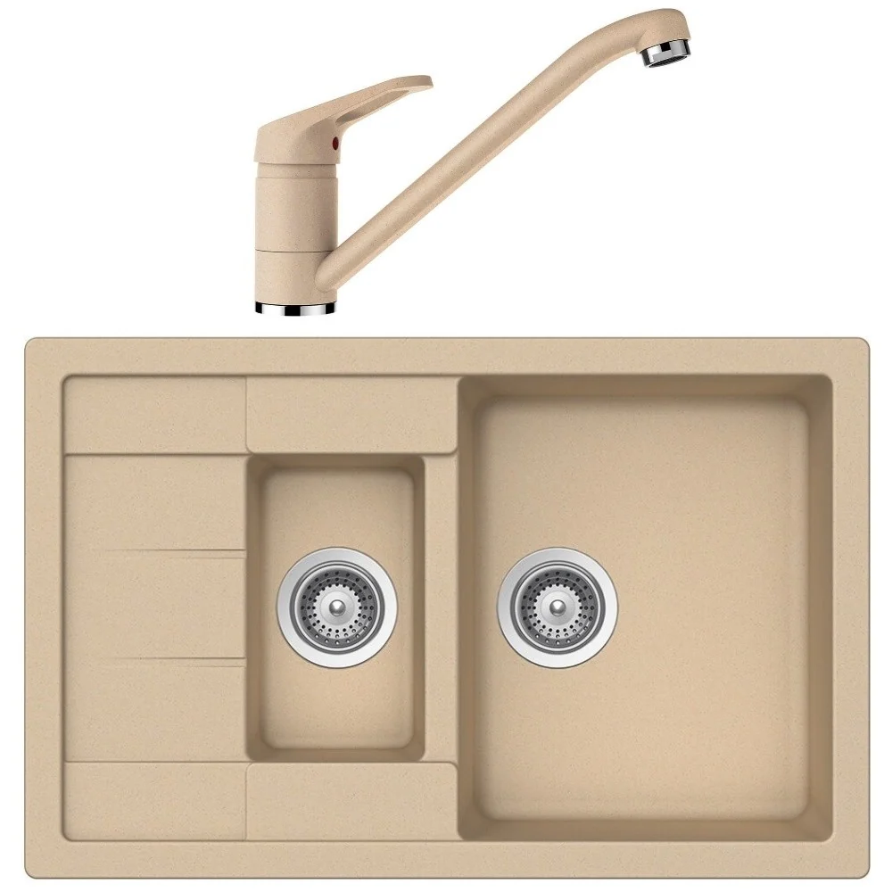 Schock Manhattan D-150S Set chiuveta bucatarie granit Cristalite 78x50 cm si baterie monocomanda Cosmo Moonstone, crem