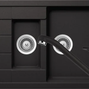 Schock Manhattan D-150S Set chiuveta bucatarie granit Cristalite 78x50 cm si baterie monocomanda Cosmo Nero, negru
