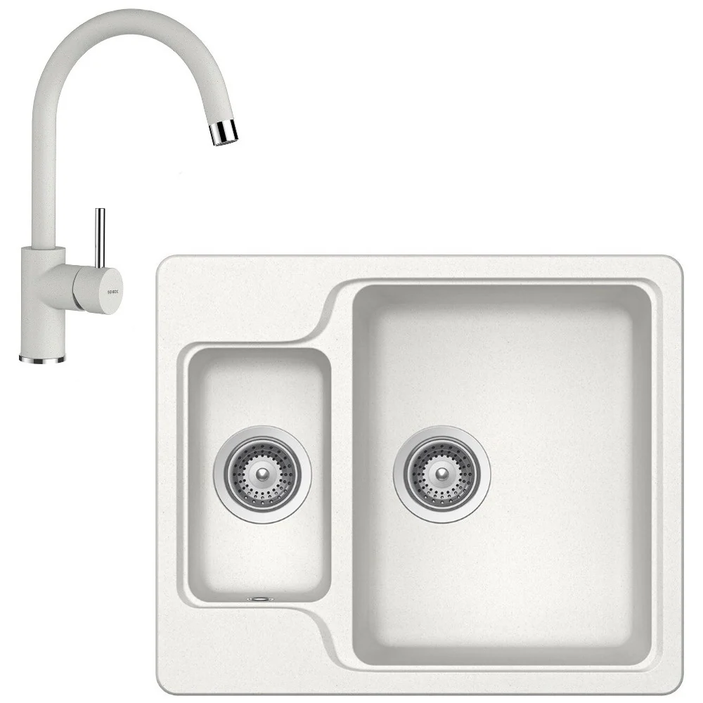 Schock Manhattan N-150 Set chiuveta bucatarie granit Cristalite 61x51 cm si baterie monocomanda Plutos Alpina, alb