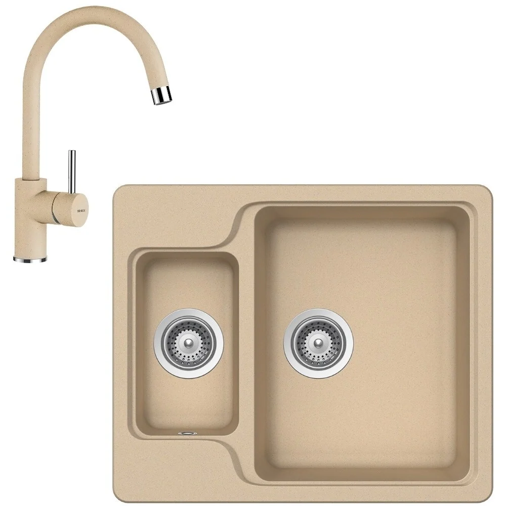 Schock Manhattan N-150 Set chiuveta bucatarie granit Cristalite 61x51 cm si baterie monocomanda Plutos Moonstone, crem