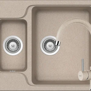 Schock Manhattan N-150 Set chiuveta bucatarie granit Cristalite 61x51 cm si baterie monocomanda Plutos Sabbia, bej