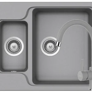 Schock Manhattan N-150 Set chiuveta bucatarie granit Cristalite 61x51 cm si baterie monocomanda Plutos Croma, gri deschis