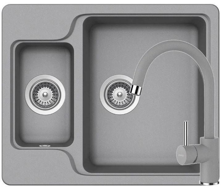 Schock Manhattan N-150 Set chiuveta bucatarie granit Cristalite 61x51 cm si baterie monocomanda Plutos Croma, gri deschis