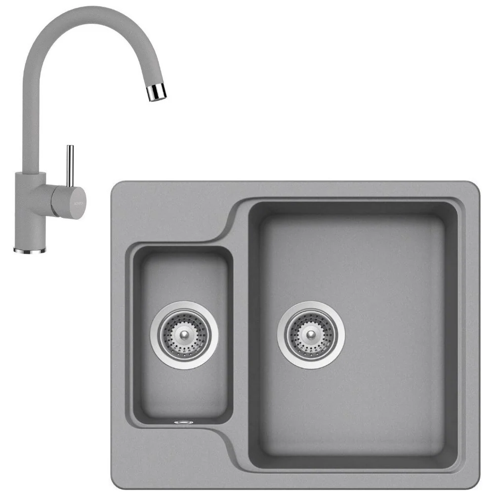 Schock Manhattan N-150 Set chiuveta bucatarie granit Cristalite 61x51 cm si baterie monocomanda Plutos Croma, gri deschis