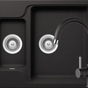 Schock Manhattan N-150 Set chiuveta bucatarie granit Cristalite 61x51 cm si baterie Plutos Nero, negru