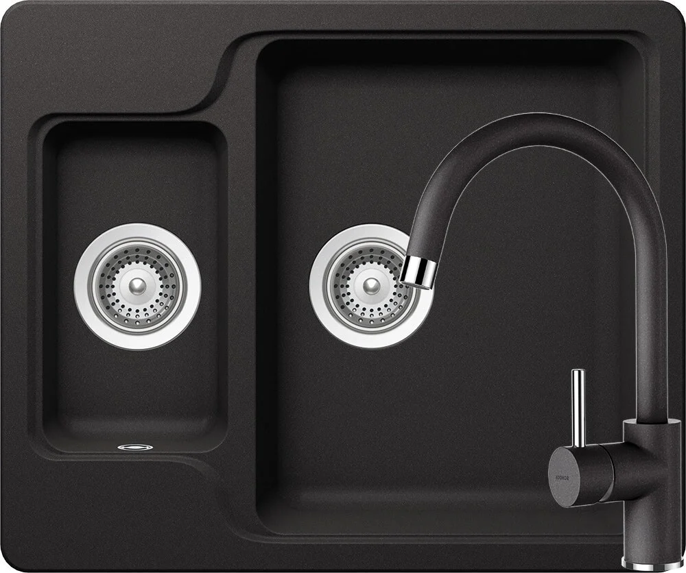 Schock Manhattan N-150 Set chiuveta bucatarie granit Cristalite 61x51 cm si baterie Plutos Nero, negru
