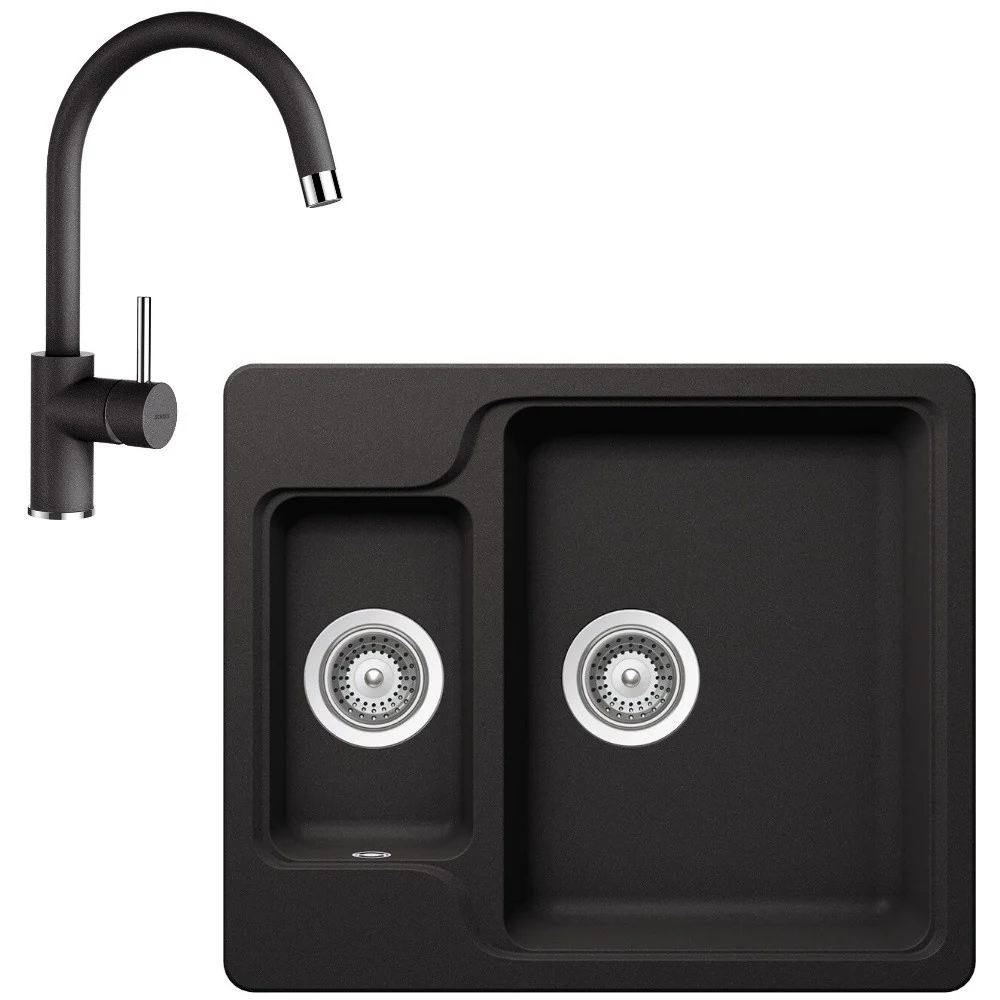 Schock Manhattan N-150 Set chiuveta bucatarie granit Cristalite 61x51 cm si baterie Plutos Nero, negru