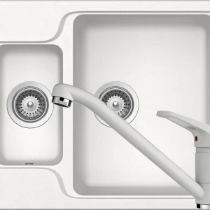 Schock Manhattan N-150 Set chiuveta bucatarie granit Cristalite 61x51 cm si baterie monocomanda Cosmo Alpina, alb