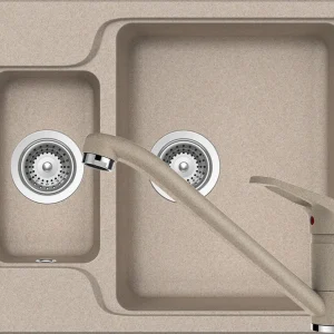 Schock Manhattan N-150 Set chiuveta bucatarie granit Cristalite 61x51 cm si baterie monocomanda Cosmo Sabbia, bej