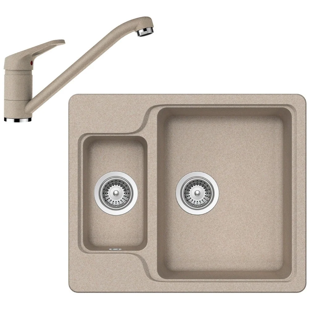 Schock Manhattan N-150 Set chiuveta bucatarie granit Cristalite 61x51 cm si baterie monocomanda Cosmo Sabbia, bej