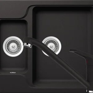 Schock Manhattan N-150 Set chiuveta bucatarie granit Cristalite 61x51 cm si baterie monocomanda Cosmo Nero, negru