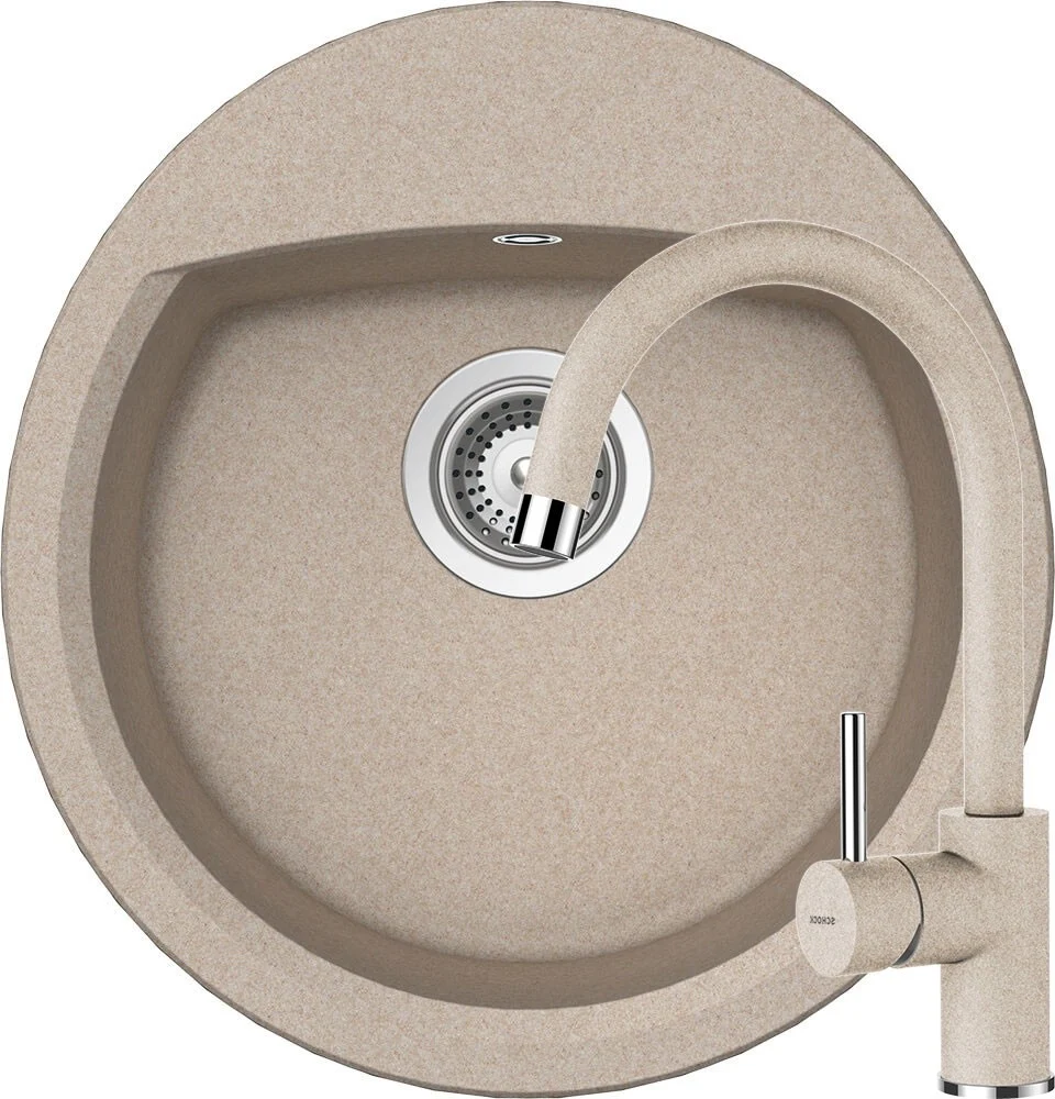 Schock Manhattan R-100 Set chiuveta bucatarie granit Cristalite Ø49 cm si baterie monocomanda Plutos Sabbia, bej