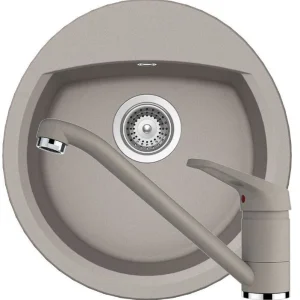 Schock Manhattan R-100 Set chiuveta bucatarie granit Cristalite Ø49 cm si baterie monocomanda Cosmo Beton, gri