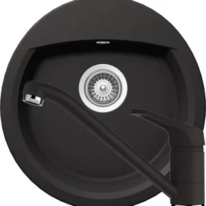 Schock Manhattan R-100 Set chiuveta bucatarie granit Cristalite Ø49 cm si baterie monocomanda Cosmo Nero, negru